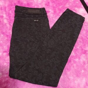 Seven7 Jeans Women's 14 Skinny Mid Rise Black Floral Jacquard Stretch Denim